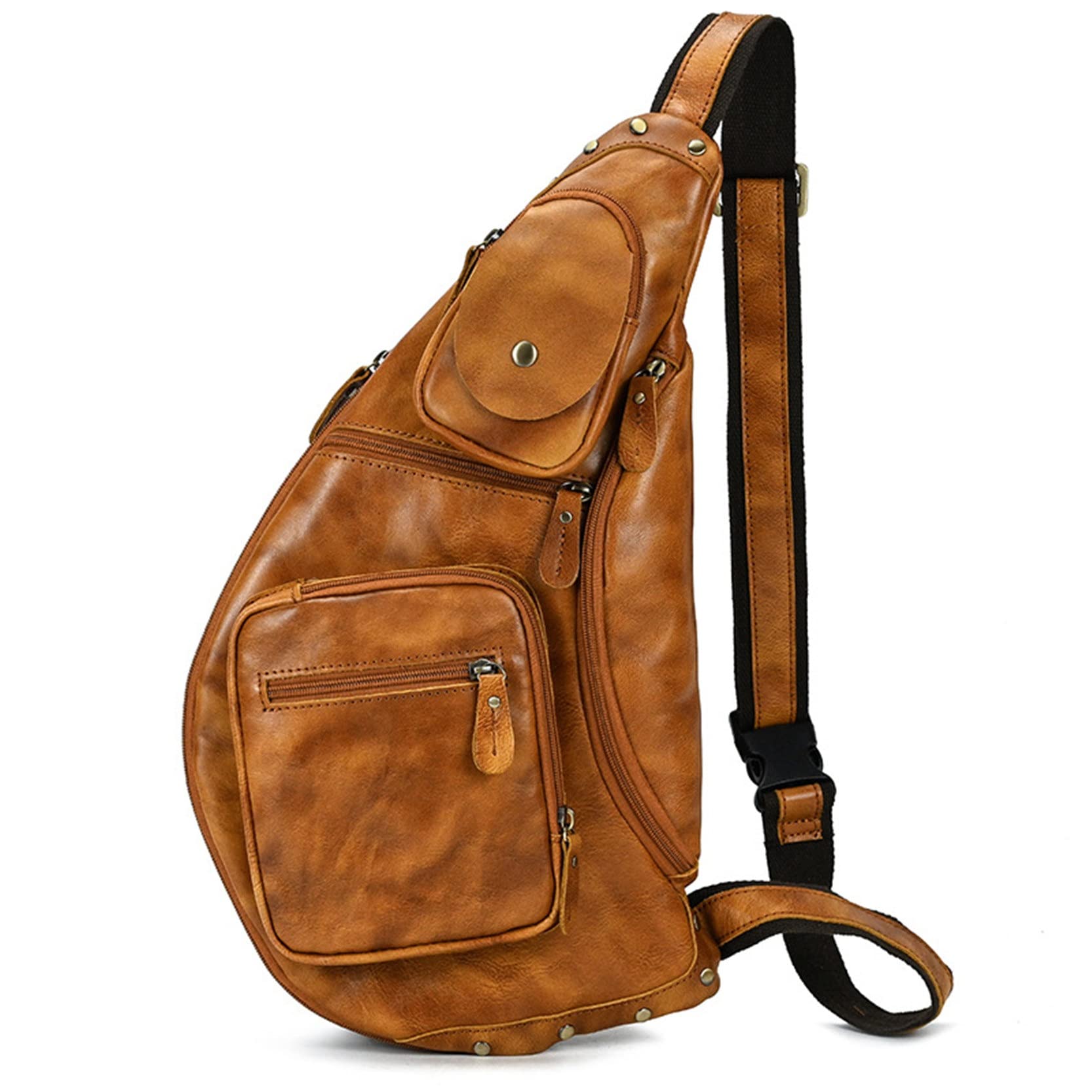 Coloryan Men's Black Brown Sling Chest Bag Crossbody Pack For Wo, Sling Backpack Anti Theft Chest Bag Vintage Genuine Leather Crossbody Shoulder Bag Outdoor Hiking Multi-Purpose Daypack Lightweight Outdoor Sport Tr