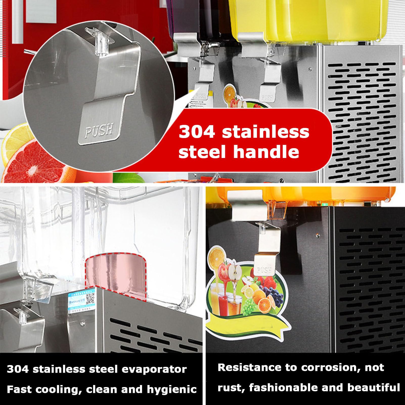 Dispenser per succhi freddi e caldi 32L in acciaio inossidabile trasparente per bevande commerciali dispenser a due teste spremiagrumi argento