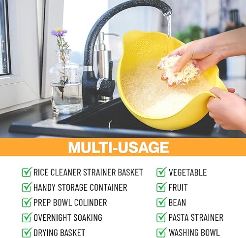 Miniatura 4 de Colador de cesta de cocina - Cuenco único para lavar frutas, verduras y arroz, colador de colador grande y pequeño, colador de pasta con asa, brote
