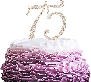 LINGPAR 75 Years Birthday Cake Topper - New Best Crystal Rhinestone 75th Wedding Anniversary Or 75 Years Old Cake Topper Party Decoration Gold