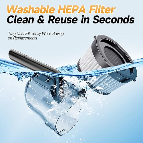 Miniatura 6 de Aspiradora de mano inalámbrica compatible con batería DeWalt de 20 V, succión fuerte de 16000 Pa, 2 filtros HEPA y 4 boquillas, aspiradora portátil