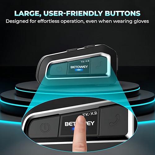 Miniatura 8 de BETOWEY Paquete de 2 auriculares Bluetooth para casco TK-X2 con alcance de 3,280.8 ft, dos opciones de micrófono para moto de nieveATVDirt Bike