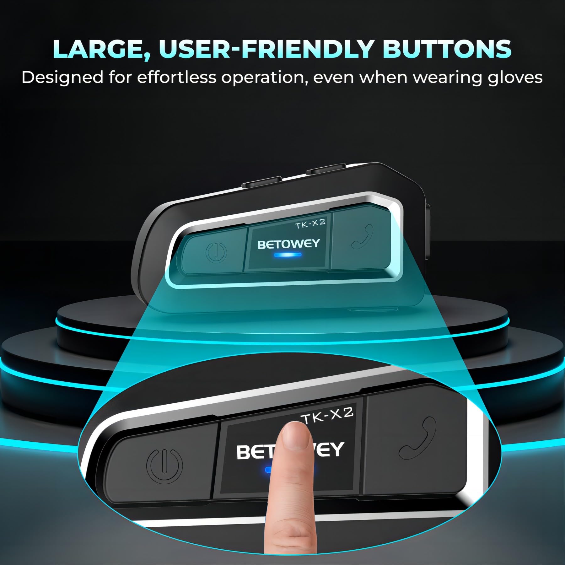 2X Intercomunicador Casco Moto TK-X2 Manos Libres Bluetooth Auriculares Moto Bluetooth 5.0 con FM Radio, Micrófono Duro y Suave, Marcación por Voz, Impermeabilidad