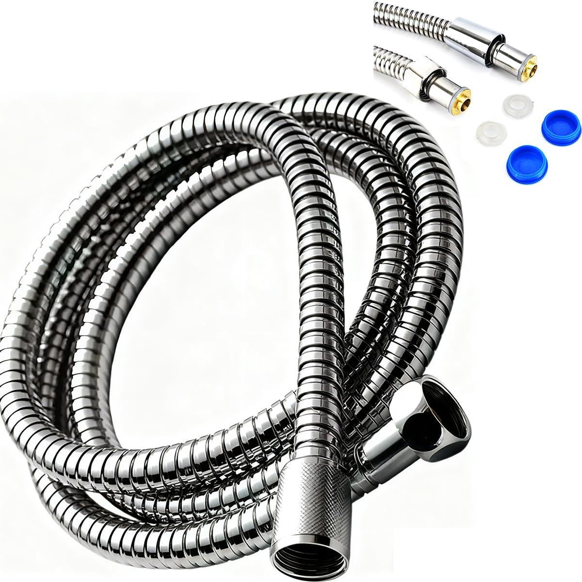 Uqingo Shower Hose 1.5m, Stainless Steel Leakproof Anti-Kink Shower Pipe Hose, Universal Standard Fitting G1/2 Replacement, Anti-Explosion High Pressure Resistance, Chrome -Silver