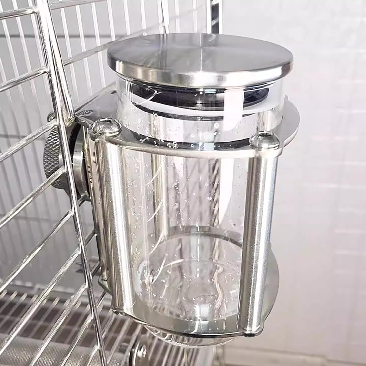 Heavy Duty Parrot Glass Water Bottle, Stainless Steel Pet Water Bottle, Resistant to Gnawing, Firing Pin No-Drip Dispenser, 350ml Large Capacity, for Birds/Parrots/Rabbits/Rodents