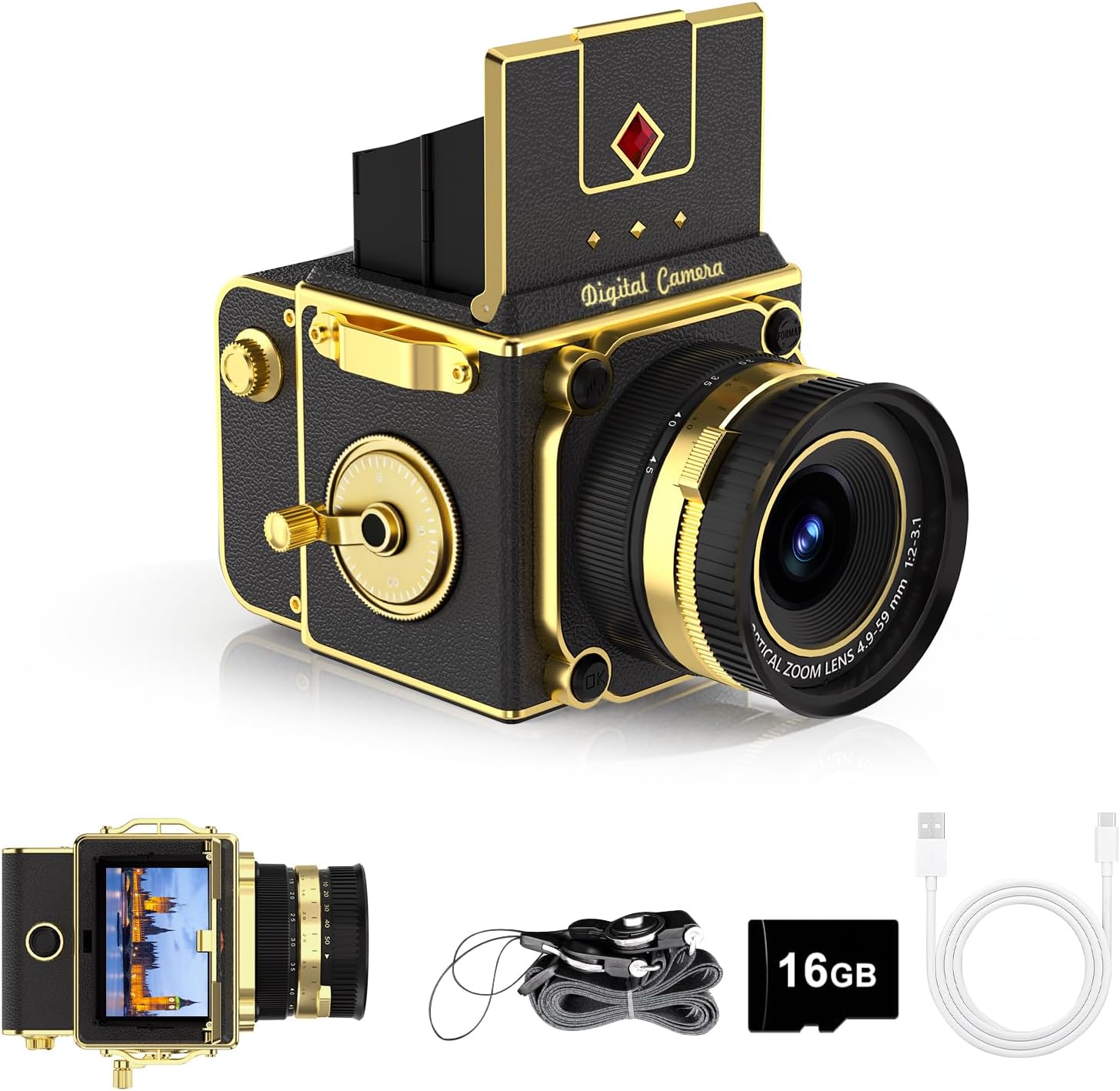 2.7K Digital Camera, Portable Vintage Digital Camera for Vlogging, Retro Cameras for Photography, Compact Point and Shoot Digital Camera for Teens, Kids & Beginners, Digital Video Camera Black