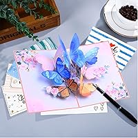 Vista 2 de Tarjeta emergente, tarjeta de felicitación 3D de mariposa y flor con sobre para cualquier ocasión, cumpleaños, día de la madre, aniversario, día