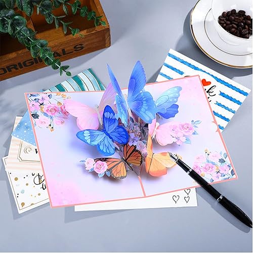 Miniatura 2 de Tarjeta emergente, tarjeta de felicitación 3D de mariposa y flor con sobre para cualquier ocasión, cumpleaños, día de la madre, aniversario, día de