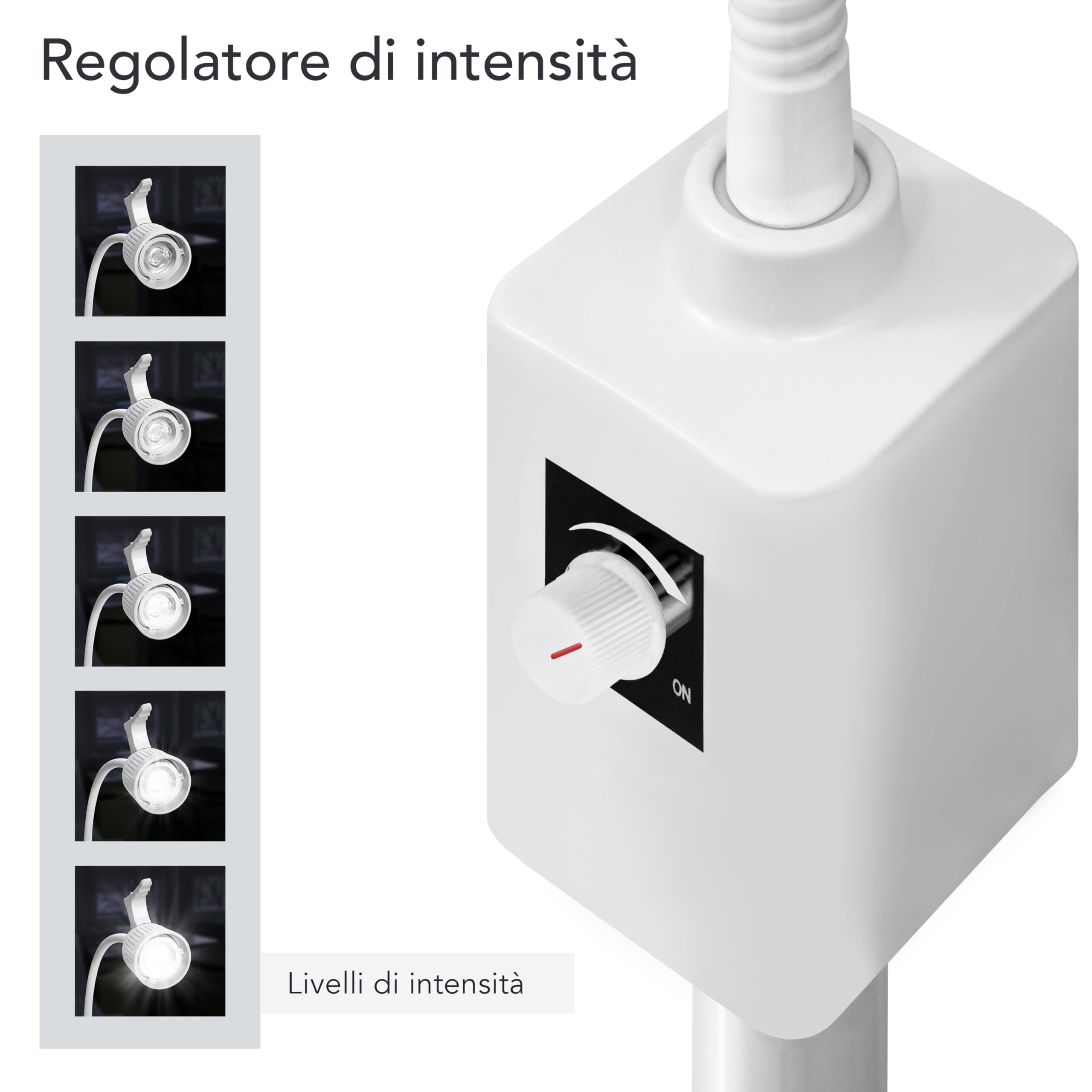 AIESI® Lampada da visita medica LED con braccio flessibile su stativo, Ruote piroettanti, Snodo direzionale, Garanzia Italia 24 mesi