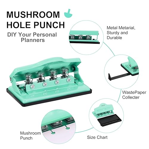 Miniatura 5 de PATIKIL Perforadora de agujero de disco de hongos, perforadora de 4 agujeros para planificador encuadernado en disco, perfora hasta 5 papeles (azul