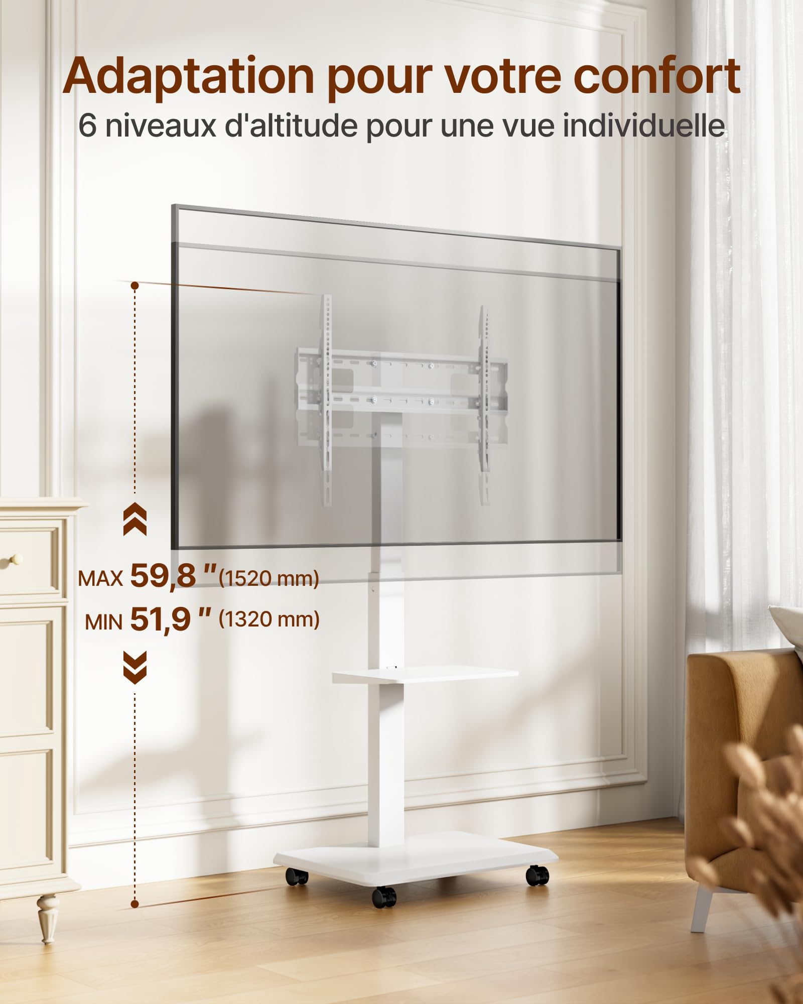 Support TV roulettes pour Téléviseur de 37-75 Pouces jusqu'à 50 kg