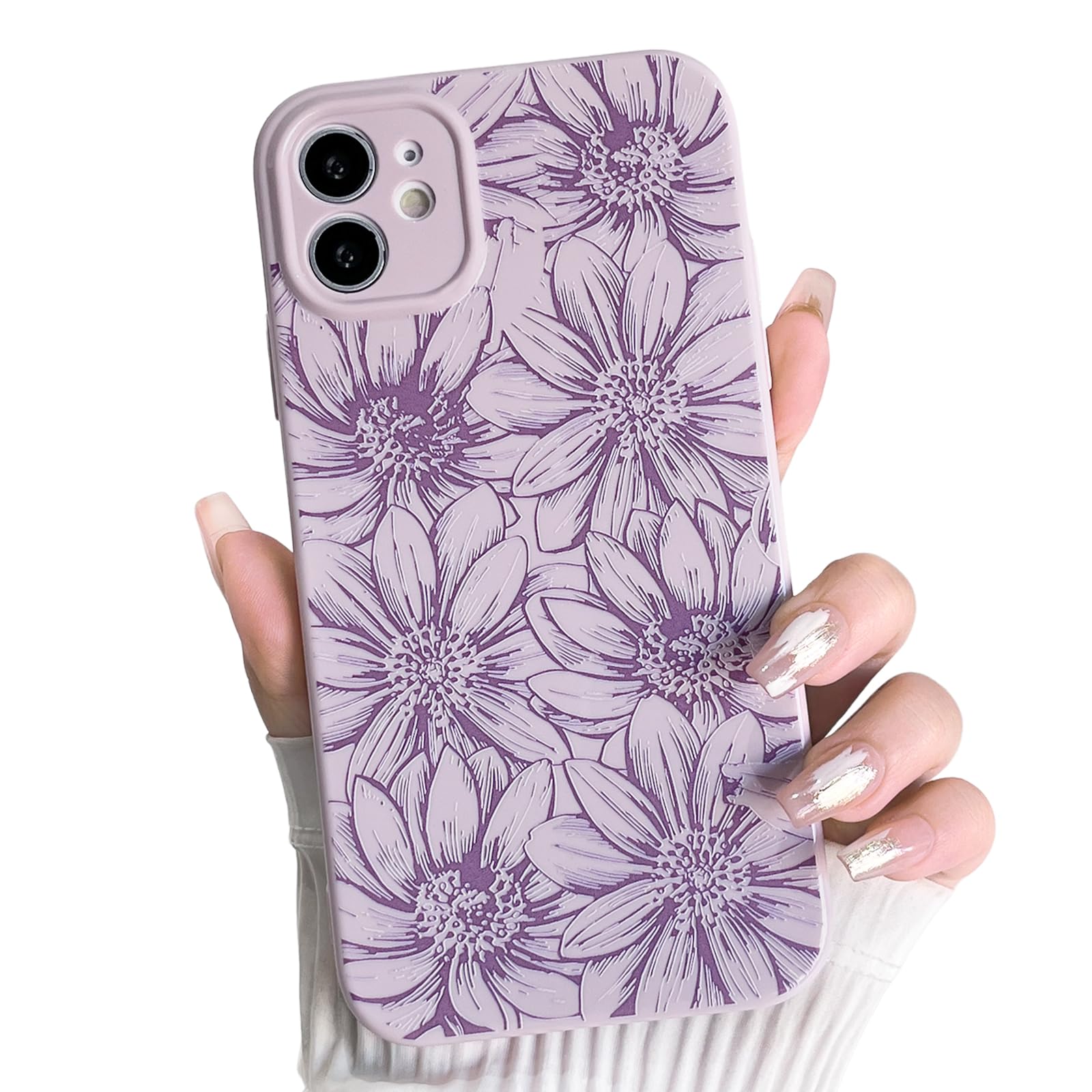 NITITOP Compatible with iPhone 12 Case Silicone Cute Flower Floral Sunflowers Pattern for Women Girl Trendy Slim Fit TPU Silicone Shockproof Full