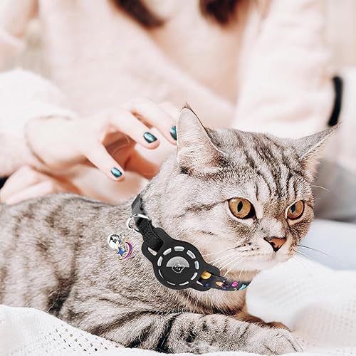 Miniatura 7 de BINGPET AirTag - Collar de gato con campanas, collar elástico de seguridad mejorado con soporte para collar de gato Airtag, collares de gato