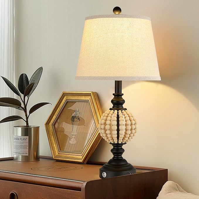 ZSANZYU Wood Beaded Table Lamp Set of 2 for Living Room Bedroom Touch Control 3-Way Dimmable 24.6" Farmhouse Table Lamps Rustic Nightstand Bedside Lamps(2 Bulbs Included) photo 5