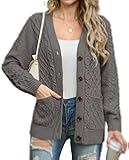 Women 2025 Fall Long Sleeve Cable Knit Sweater Button Open Front Cardigan Loose Outerwear Coat with Pockets
