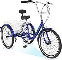 Vista 29 de H&ZT Triciclo para adultos, bicicleta de 3 ruedas, triciclo crucero, con cambio de 7 velocidades, manilla de freno de estacionamiento, paso bajo