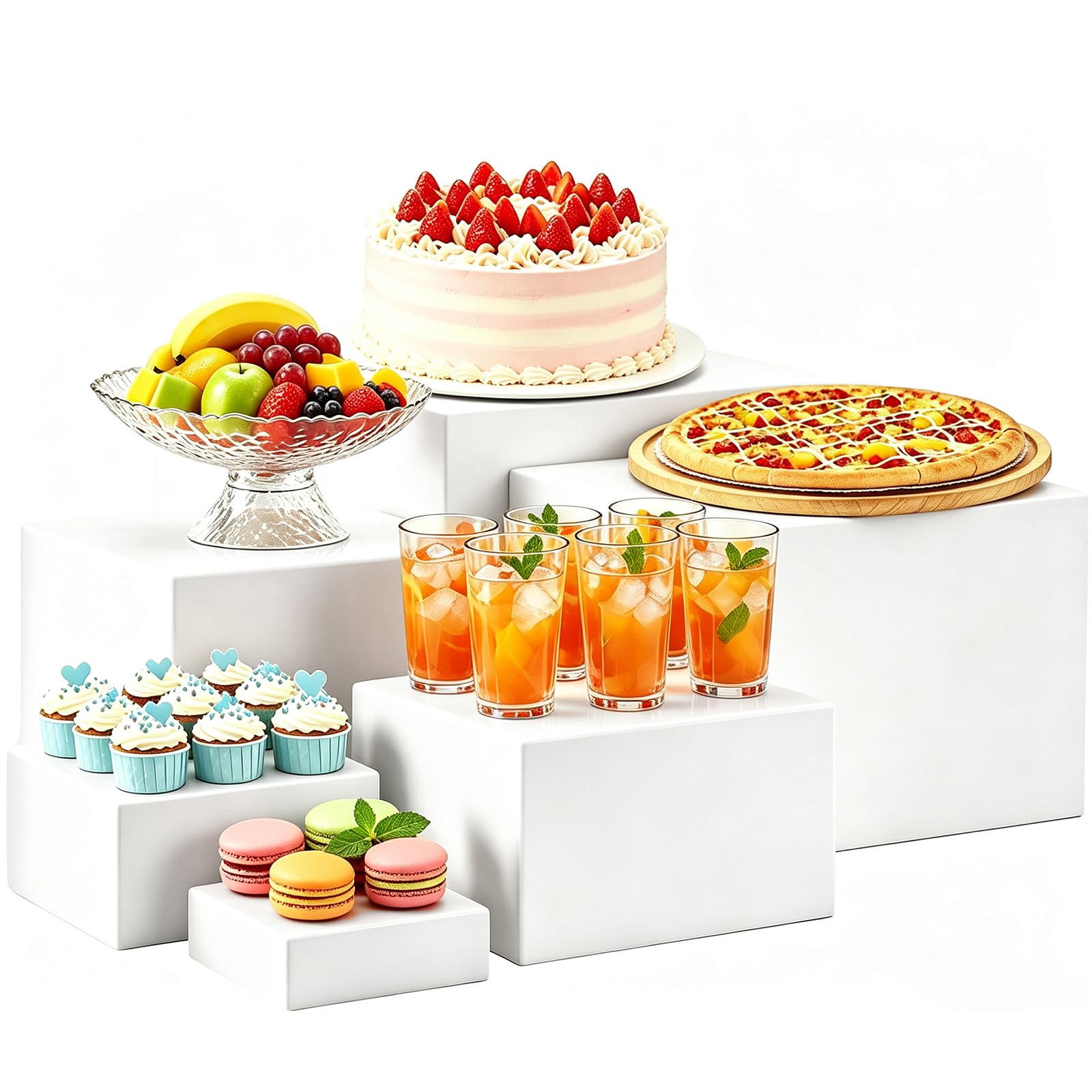 Lot de 6 présentoirs de buffet en acrylique avec étagères creuses, présentoirs alimentaires, cubes en acrylique pour desserts, bijoux, présentoir à cubes avec fond creux (blanc)