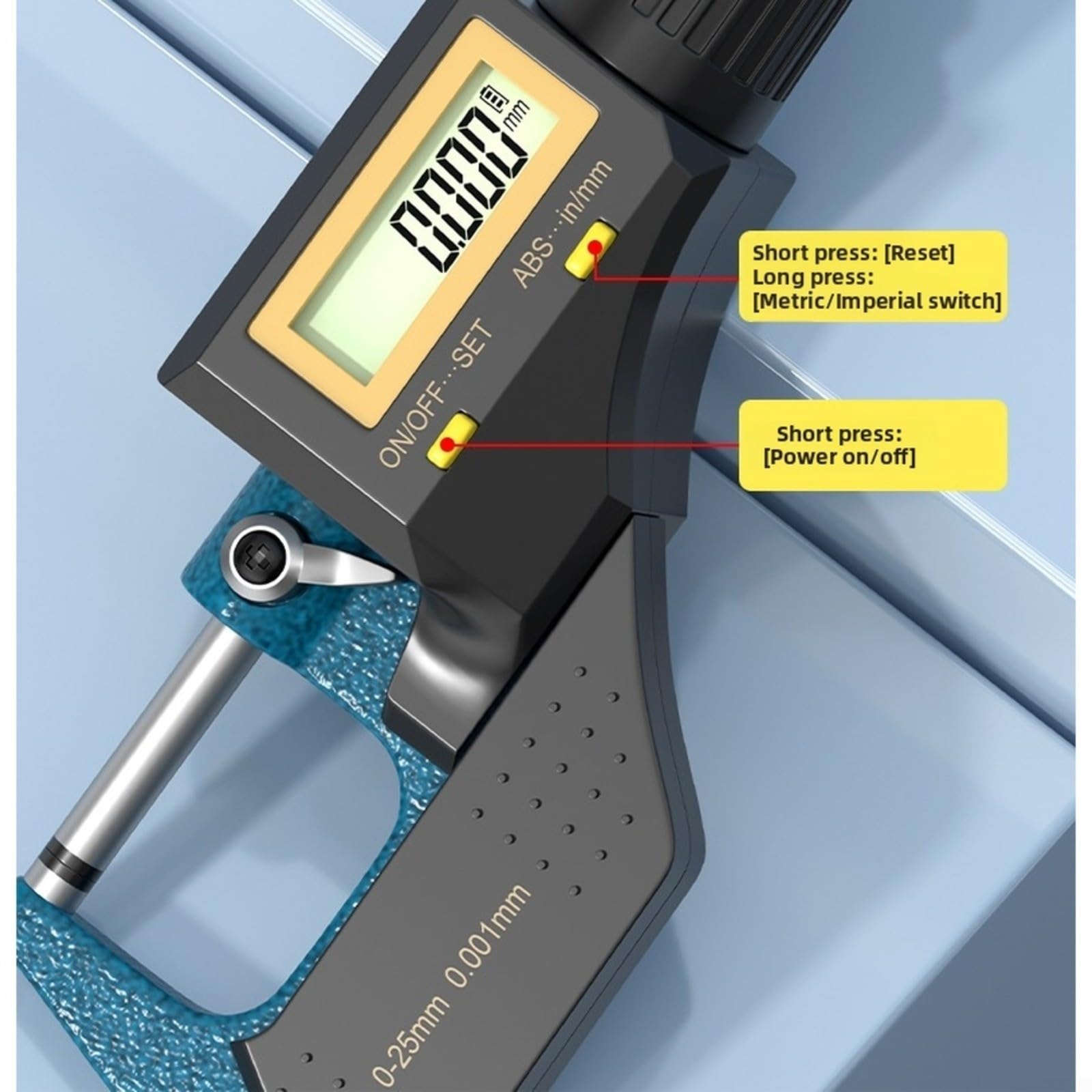 Micrómetro digital con pantalla LCD, 0,001 mm para resolución, herramienta de medición de precisión de metal para mecánica y fabricación de moldes, resistente instrumento industrial (negro
