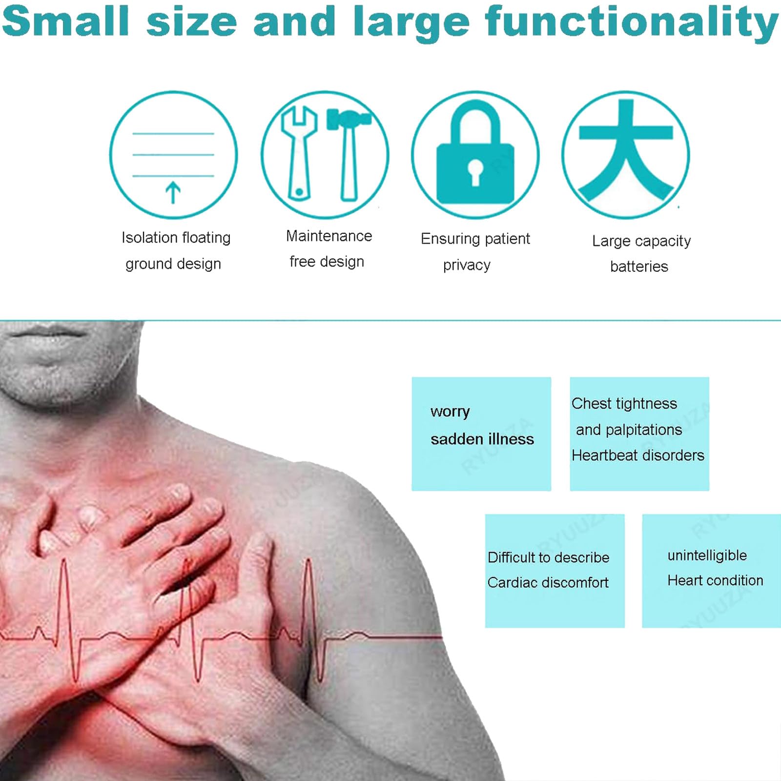 Monitor pacjenta EKG EKG, elektrokardiograf, monitor pracy serca, z papierem do drukowania, 12-odprowadzeniowy, 3-kanałowy kolorowy wyświetlacz LCD