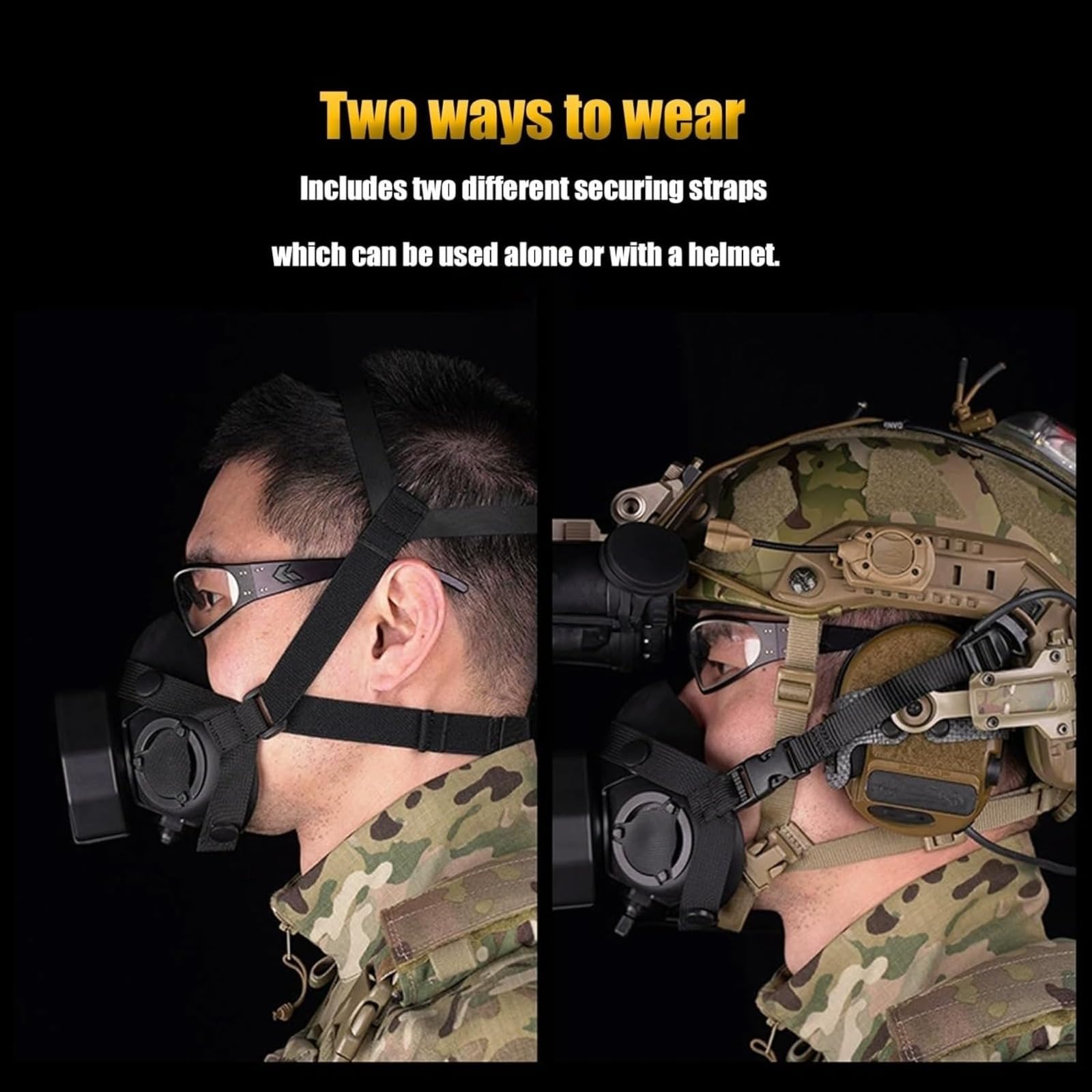Taktische Halbgesichts-Atemschutzmaske, Airsoft Paintball Schutz mit eingebautem Mikrofon, Helmkompatibel, austauschbarer Filter für Outdoor-Kampftraining