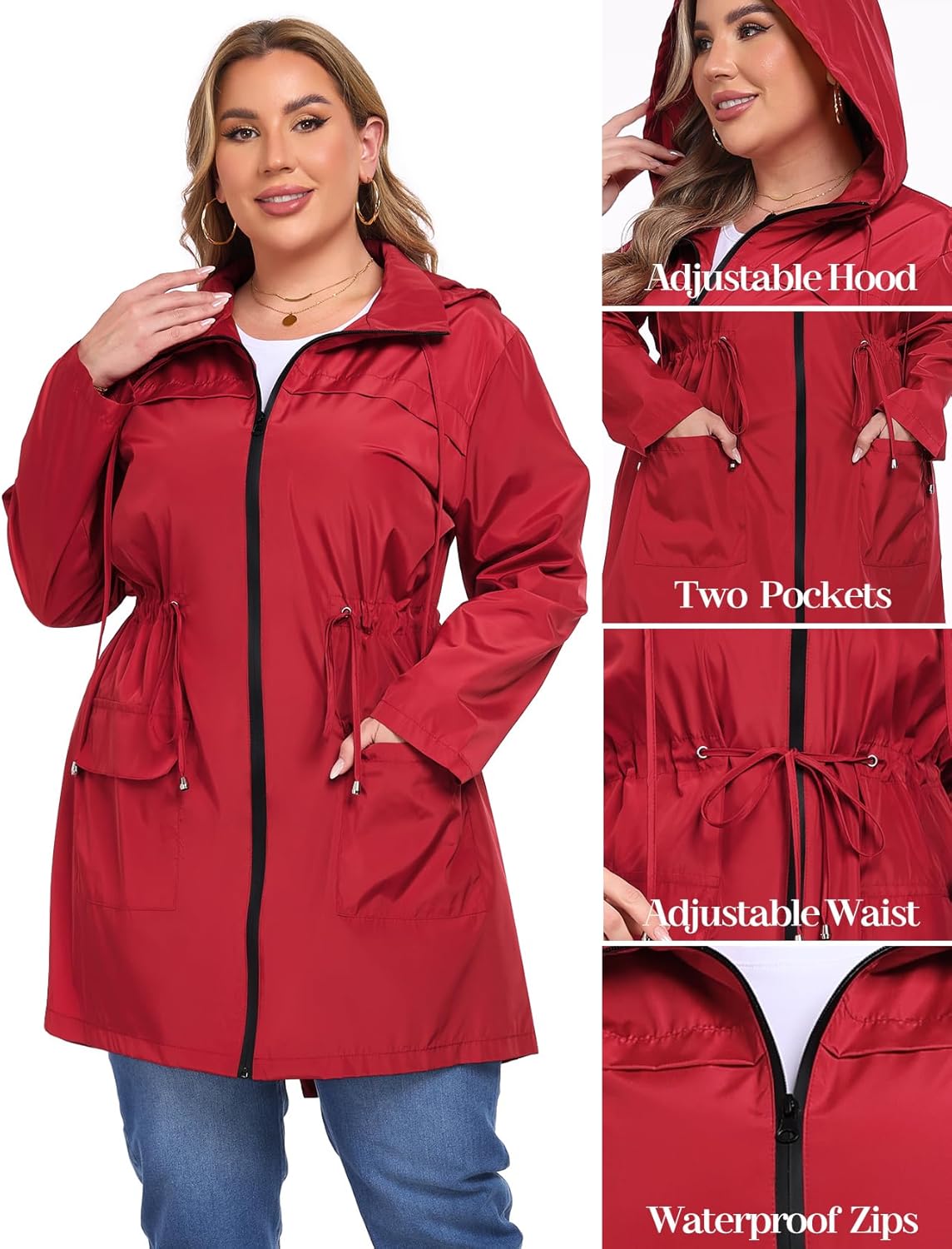 ZOMVA 2025 Plus Size 1X-5X Rain Jacket Coat Long Lightweight Raincoat with Hood Windbreaker Waterproof Jackets with Pockets - Image 6