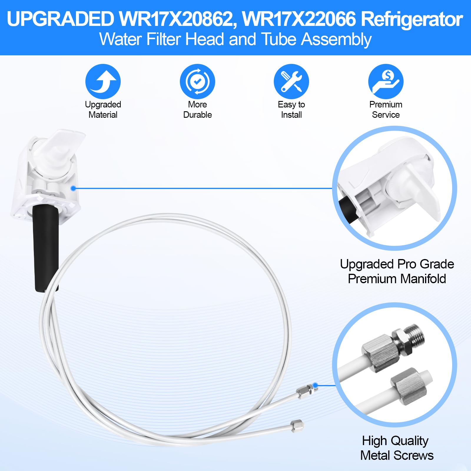 WR17X20862 Refrigerador MWF Cabezal de filtro de agua y conjunto de tubería
