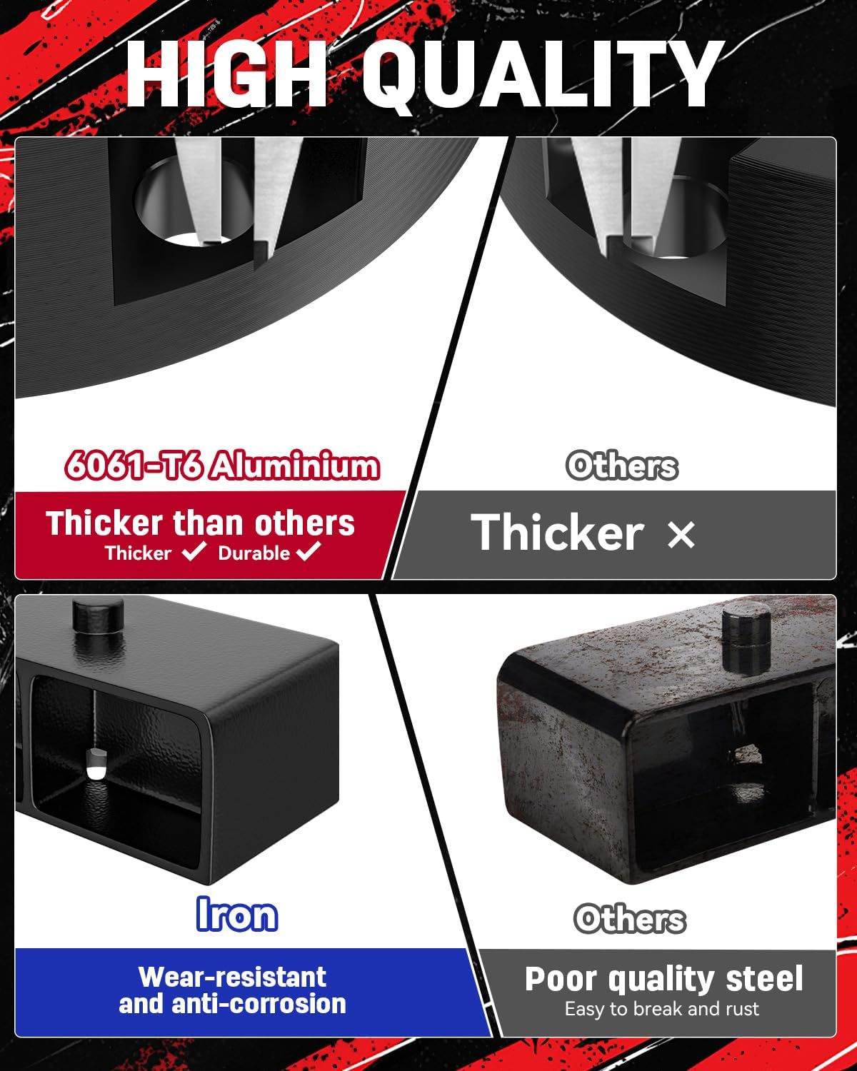 Richeer 3" Front and 2" Rear Leveling Lift Kit for 2005-2023 Tacoma, 3" Front Strut Spacers and 2" Rear Black Leveling Lift Block Kit Extended Square U-Bolts, 3"+2" Height for 2005-2023 Tacoma 2WD/4WD