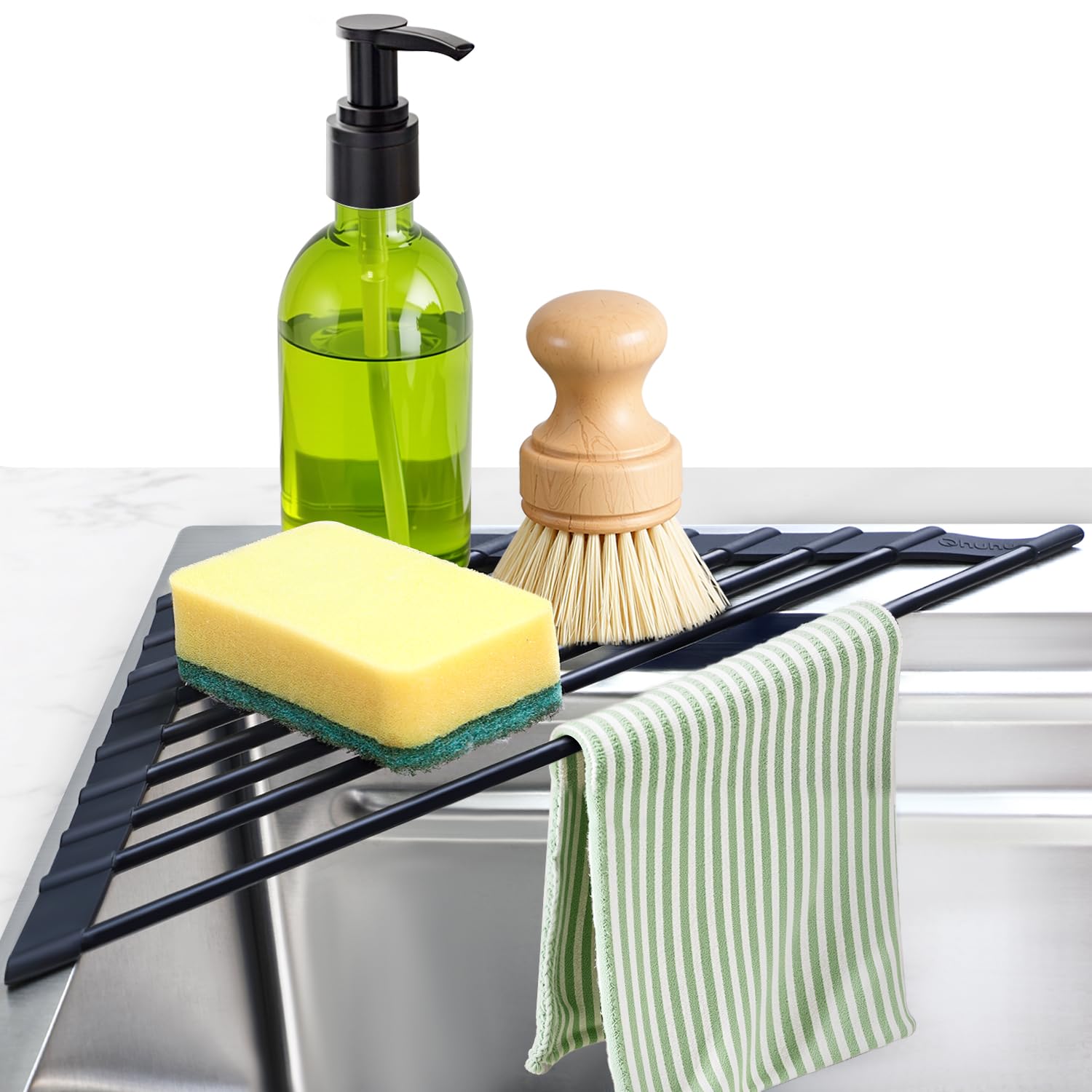 Corner Sink Caddy Ohuhu Sponge Holder for Kitchen Sink Organizer Silicone Wrapped Steel Anti Slip Rust Triangle Over