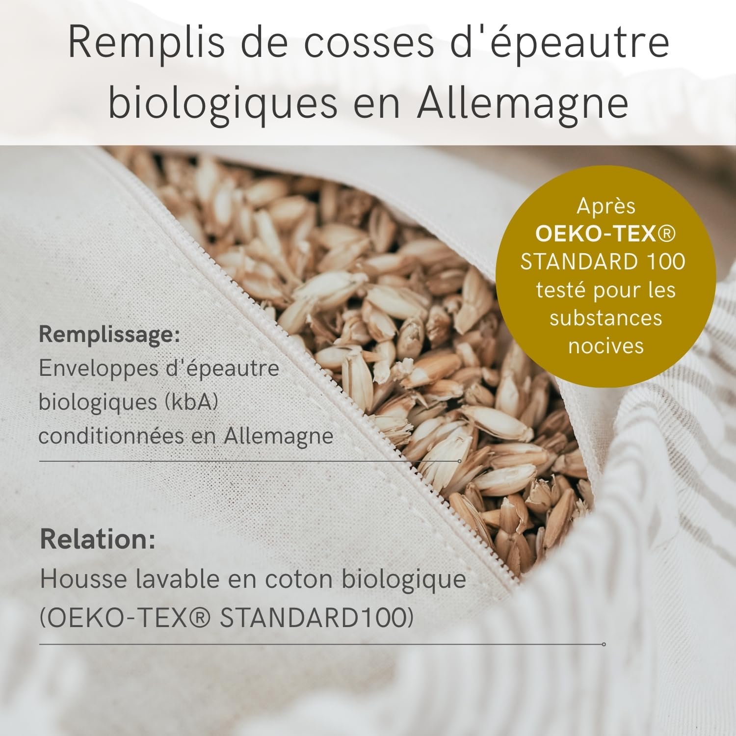 Lotuscrafts Rouleau de yoga pour Yin Yoga, certifié GOTS, rouleau de avec rembourrage en épeautre, housse en coton lavable, bolster, coussin yoga, pilates