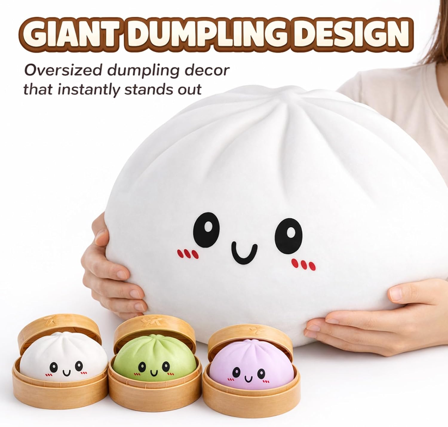 10in Giant Large Dumpling Mystery Squishys, Dumplinging Squishs Mystery Box Pack Stress Ball– Soft Squeeze Dumpling Accent with 3 Mini Dumplings, Funny Food Desk Decoration for Office or Home
