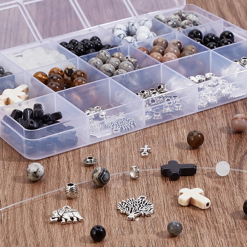 PH PandaHall 348pcs 9 Styles Round Stone Beads Bracelet Making Kit Cross Stone Beads 6/8mm Natural Synthetic Stone Jewelry Set Rosary Beads with Spacer for Friendship Bracelet Necklace Earrings - Image 4