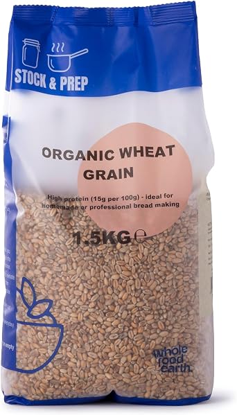 Wholefood Earth Organic Wheat Grain 1.5kg - Stock & Prep - Whole Wheat Berries | For Milling & Sprouting | High Fibre