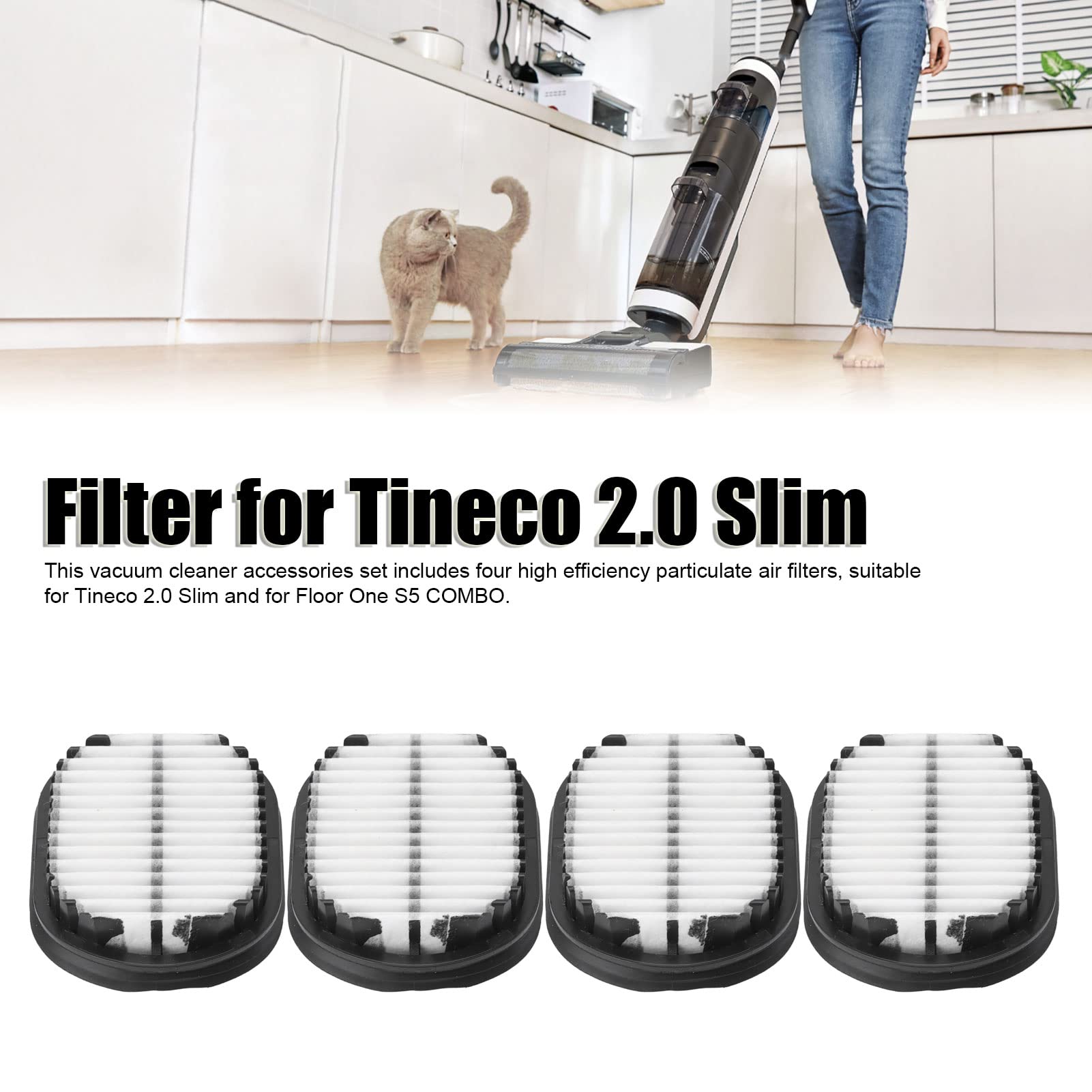 Filtro Ricambio per Tineco - 4 Filtri Antiparticolato ad Alta Efficienza Compatibili con Tineco 2.0 Slim & Floor One S5 COMBO, Accessori per Aspirapolvere