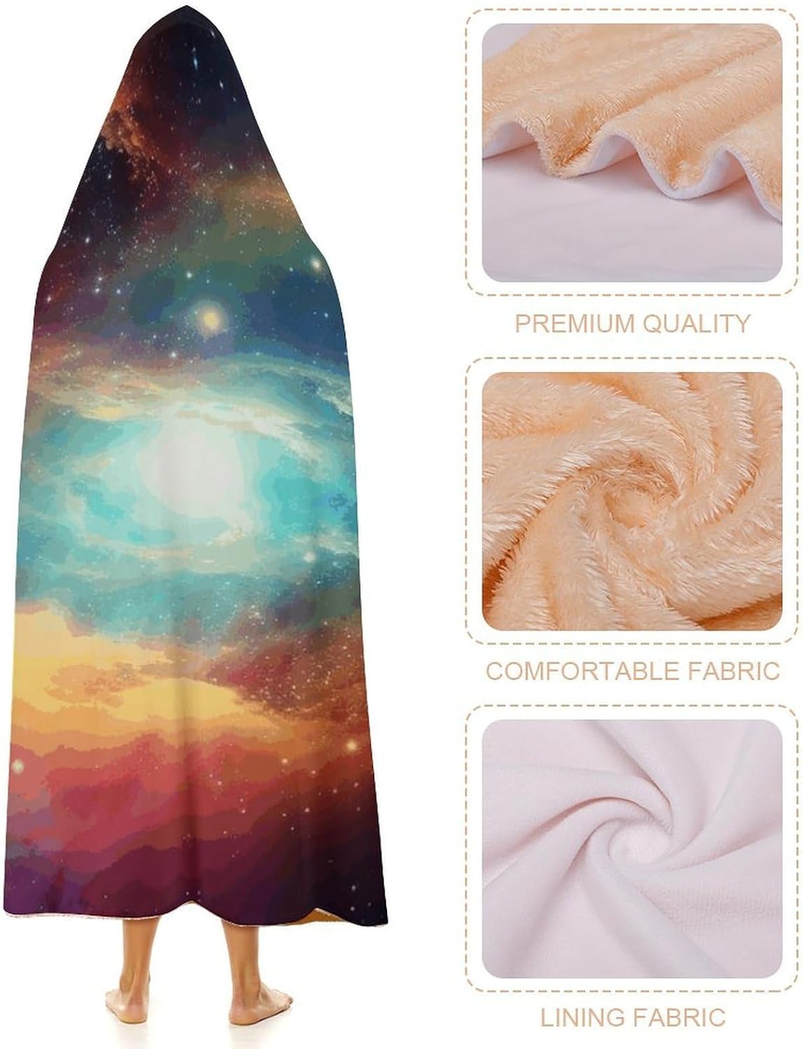 Gorgeous Galaxy Wearable Hooded Blanket, Ultra Soft Arctic Velvet Cape Cloak Unisex - Cozy Wearable Blanket