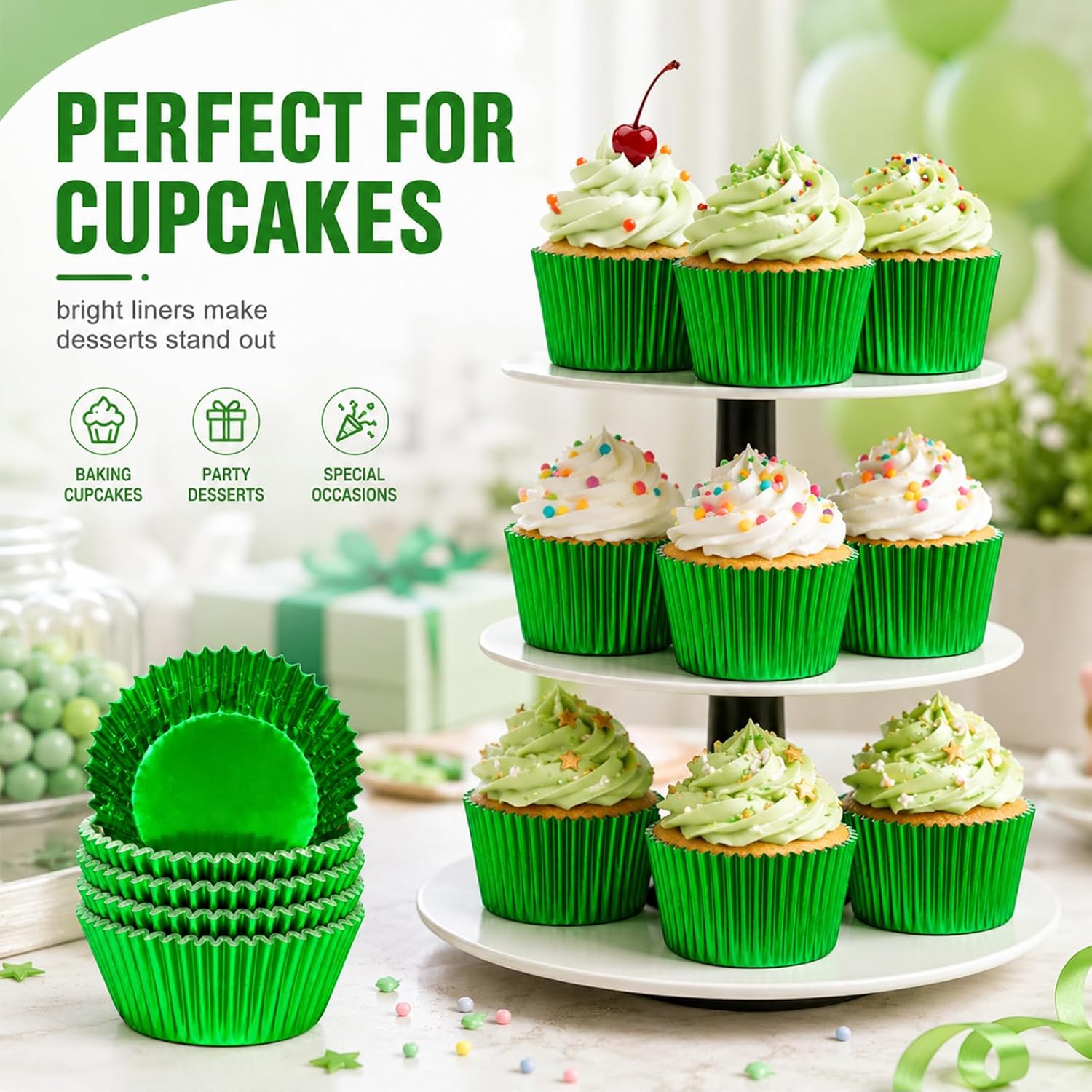 200 Pcs Green Cupcake Liners,For Party,Birthday,Cake Decorations And More