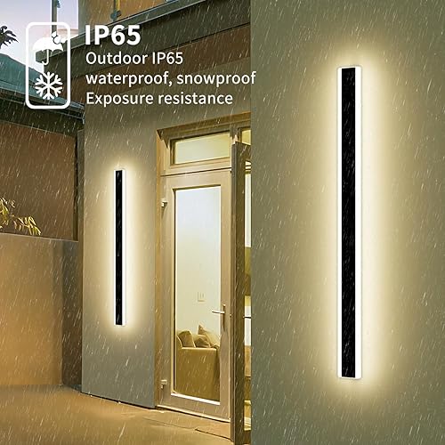 Vista 21 de Lámpara de pared para exteriores de 23.6 pulgadas, 3000 K, luz blanca cálida, lámparas de pared de tira larga minimalista, IP65 impermeable acrílico