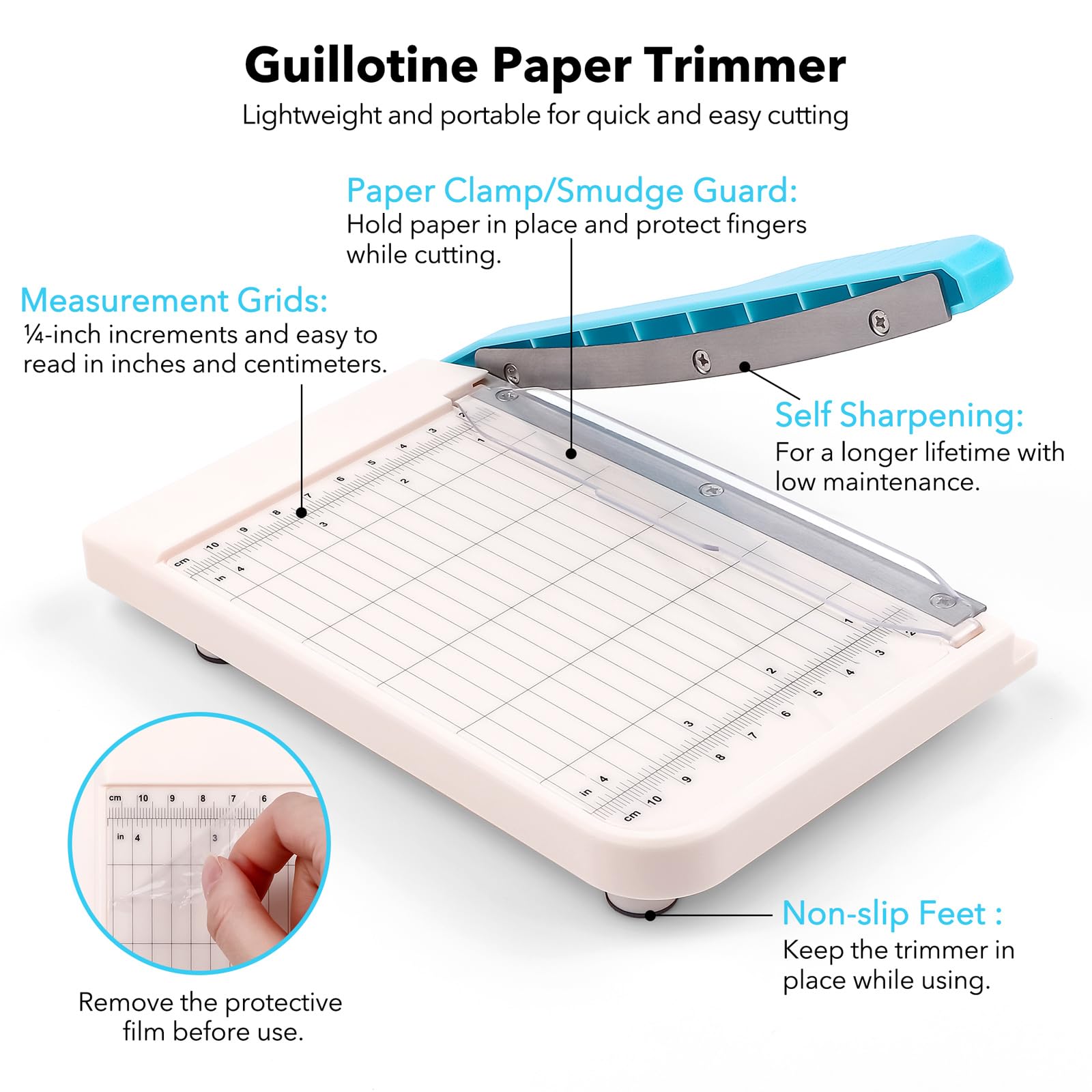 Briartw Professional 6" Guillotine Paper Trimmer & Craft Cutter - Precision Blade for Paper,Photos,Cardstock,Fabric,Leather with Self-Sharpening Blade, Inch/Cm Grid, Portable Paper Cutter for Crafting - Image 4