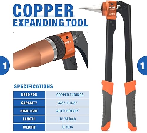 Miniatura 4 de iCrimp - Expansor de tubo de cobre, cabezal giratorio de 30 para engarzado uniforme, kit de herramientas de estampado, herramienta de refrigeración