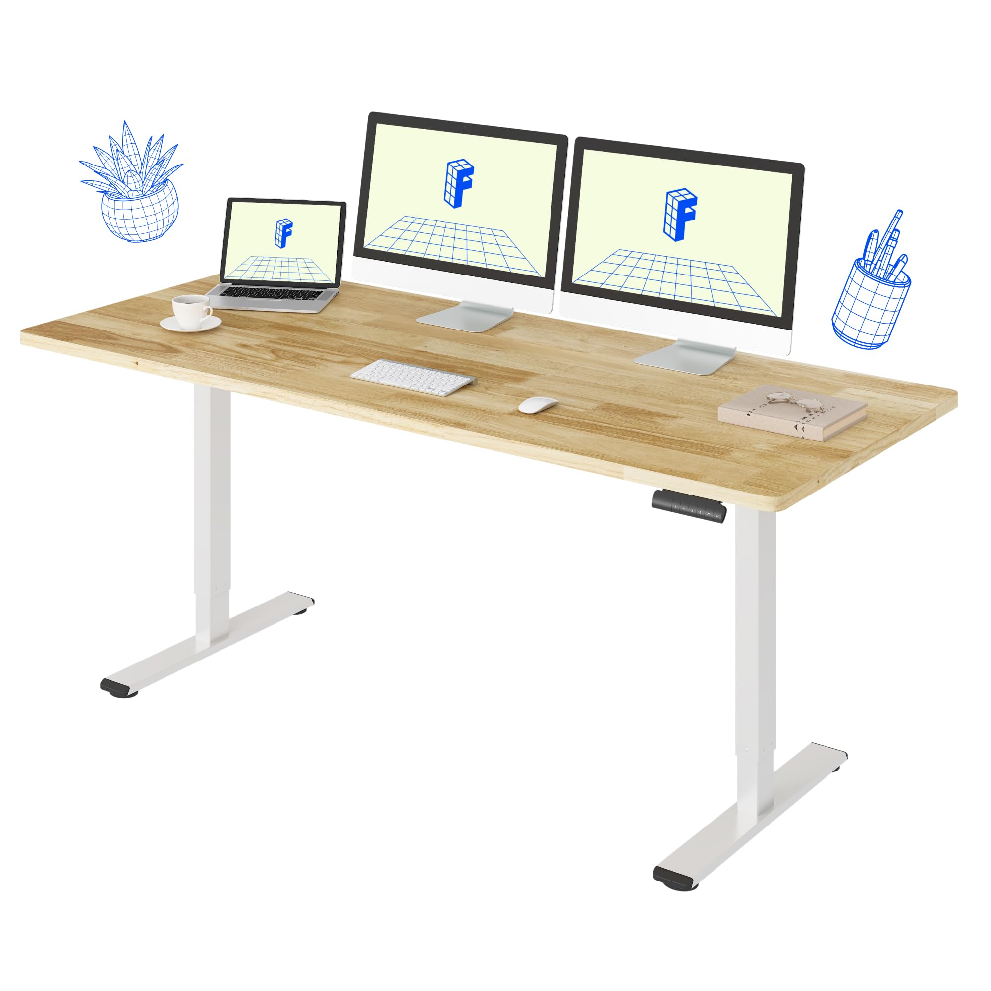 FLEXISPOT E3 Solid Wood Dual Motor 71 x 30 Electric Standing Desk Sit Stand Desk Holds 220 lbs