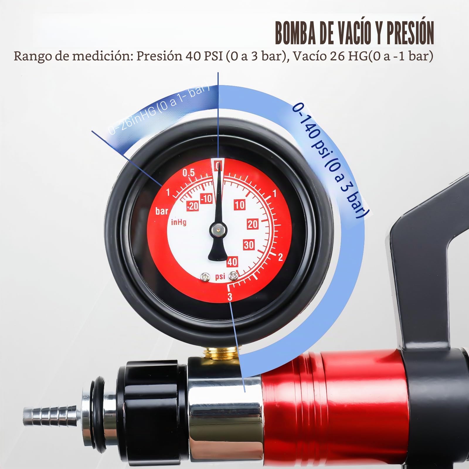 BOOMSTART 21 Piezas Equipo de Purga de Frenos, Probador de Bomba de Vacío de Freno con Manómetro, Adaptadores para Coche Vehículo Automotriz, Camión y Moto
