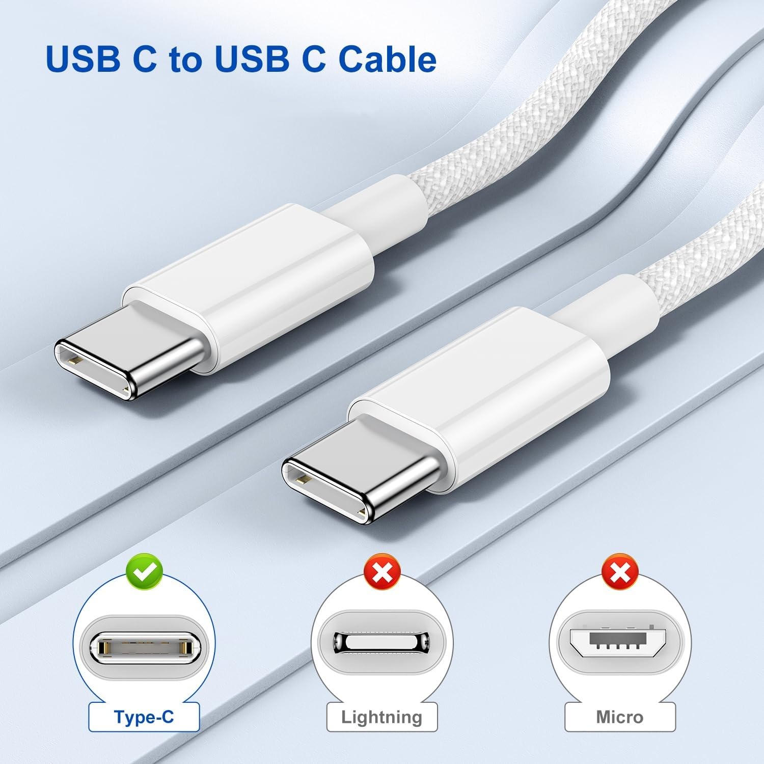 2Pack Cavo di ricarica rapida da tipo C a tipo C per telefono, cavo di ricarica intrecciato in nylon da USB C a USB C 2M per telefono/MacBook/Air/Mini/Pro/Samsung 23 + / 23/22 + / 22