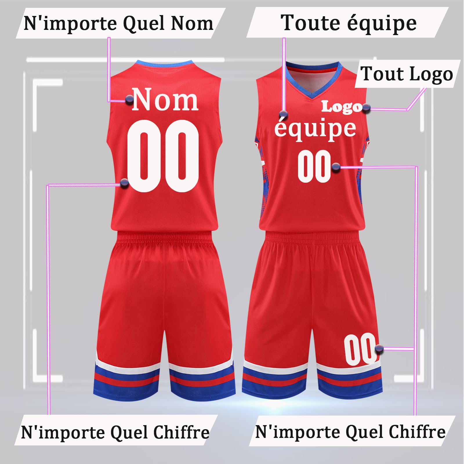 Maillot Tenue Basket Personnalisé Enfant Adulte Ensemble Basket Peut Être Personnalisé avec Votre Nom Numéro Équipe Logo