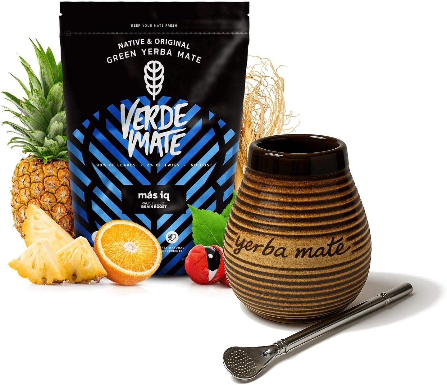 Verde Mate Más IQ Yerba Mate Starter Kit – 500 g Loose Leaf with Ceramic Gourd (350 ml) & 16 cm Bombilla – Natural Energy Infusion