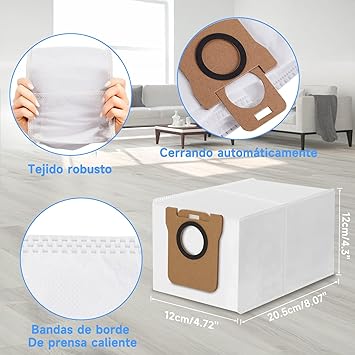 Kaiyaner 12 Bolsas Aspiradora para Xiaomi X10+ / X20+ / Dreame L10s / L10 / L20 / X40 Ultra Robot Aspirador, Bolsa de Repuesto, Juego de Accesorios, 2,5 L de gran Bolsas de Aspiradora1