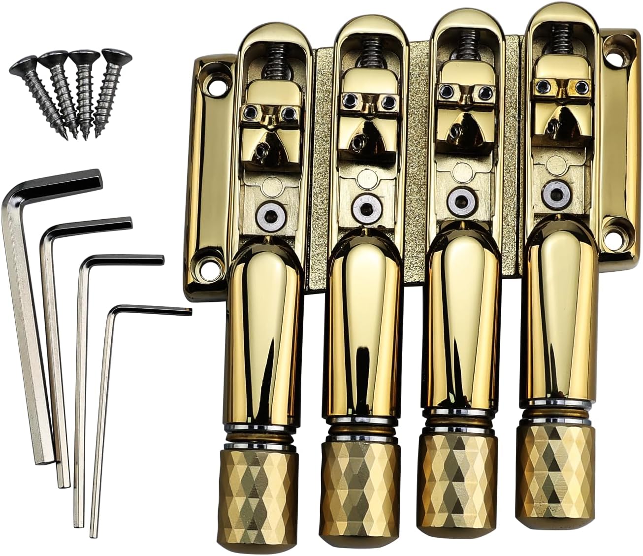 Gold Headless Electric Bass Bridge 4 String Bass Bridge with Brass Saddles Bass Parts Replacement for 4 String Headless Bass