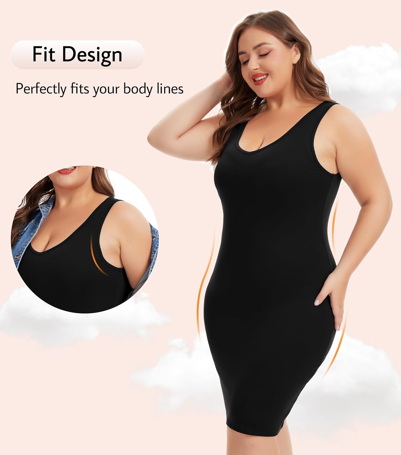 Women's Plus Size Full Slip Dress Soft V-Neck Under Dress Sleeveless Tank Top Dress Wide Strap Slip Nightgown XL-5XL - Image 5