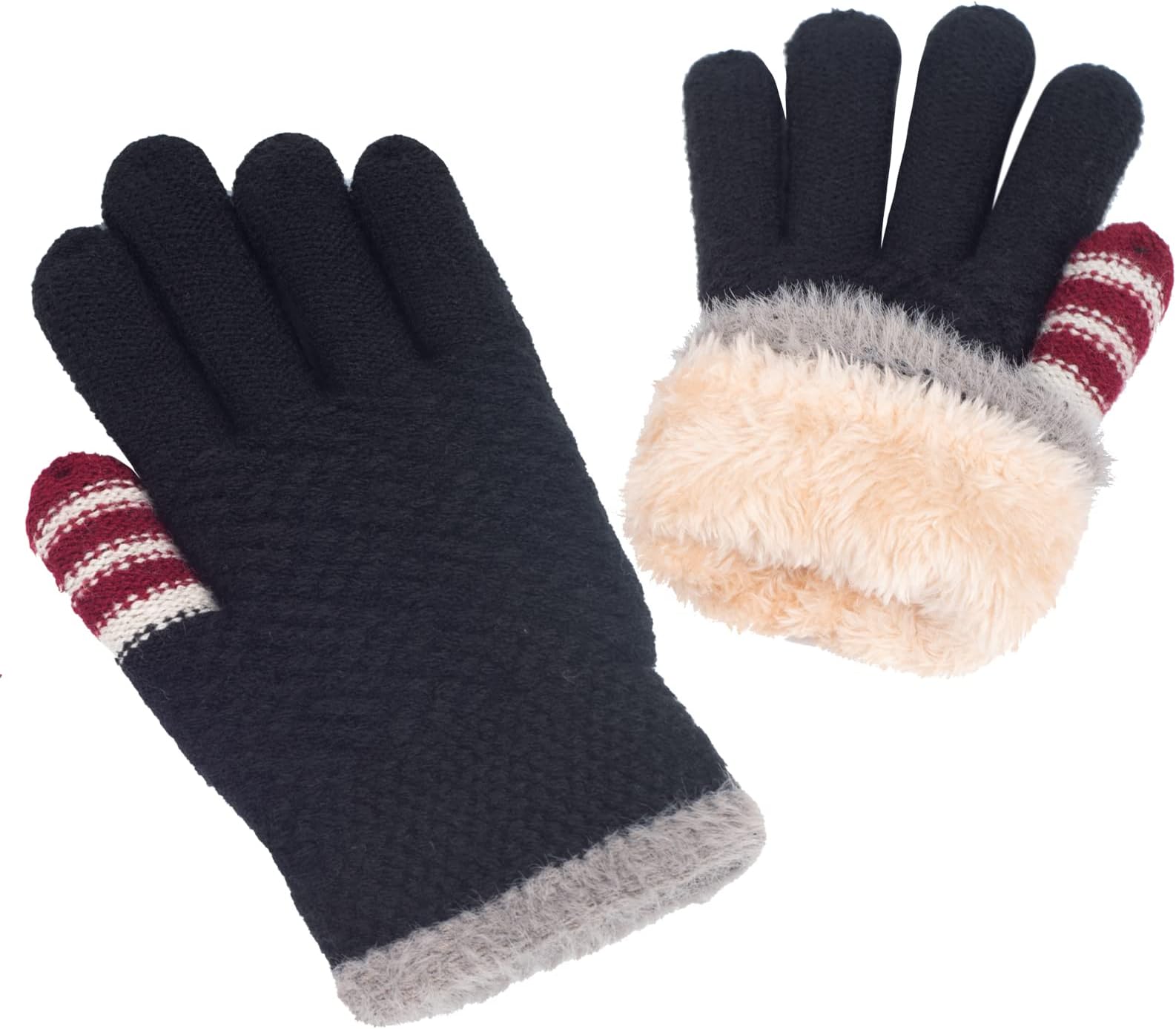 Winter Gloves for Boys Girls - Kids Warm Knit Thermal Cable Knitted Gloves Wool Fleece Lined Mittens for Cold Weather