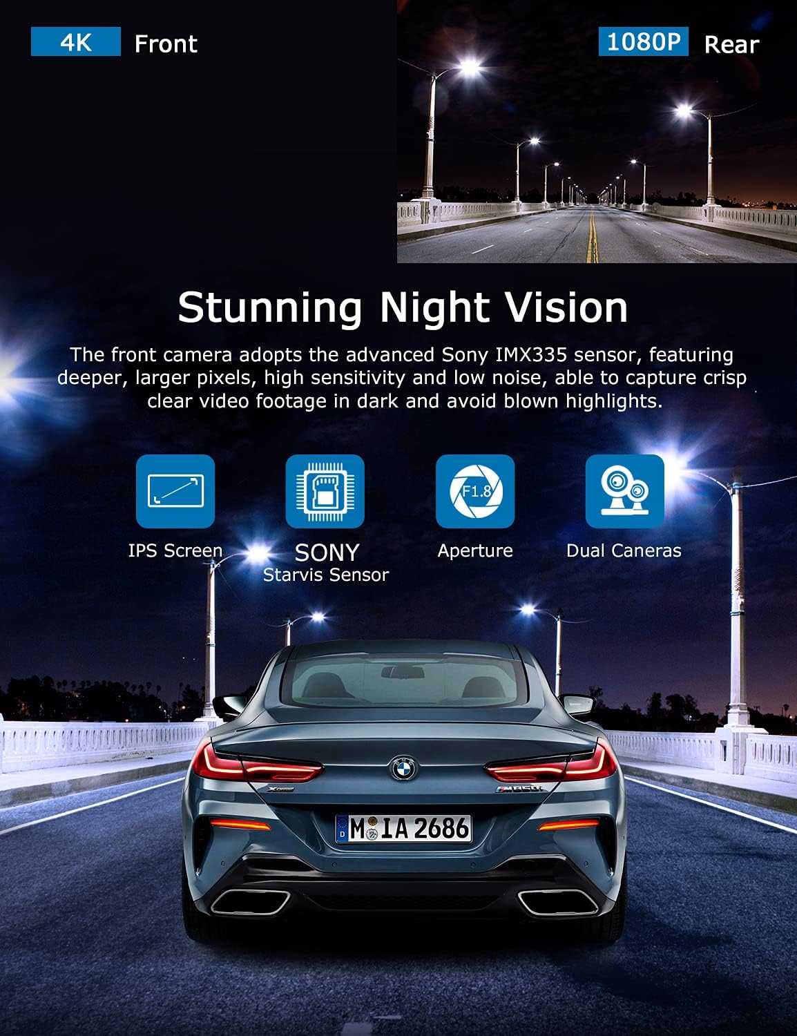 Stunning Night Vision feature of the dash cam