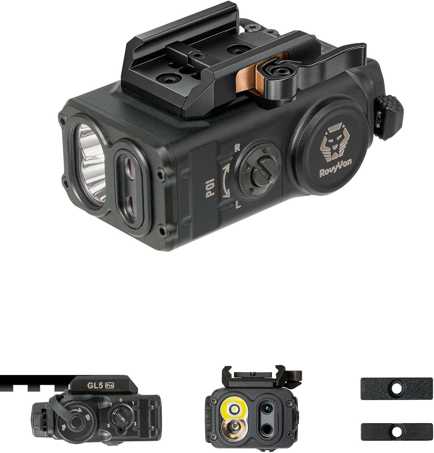 RovyVon GL5 Pro QD 4-in-1 Rail-Mounted Flashlight, 6 Mode for 400 Lumen Cool White LED/Green Beam/IR Illuminator/IR Beam, Included 1913/GL Adapter/Replaceable Battery