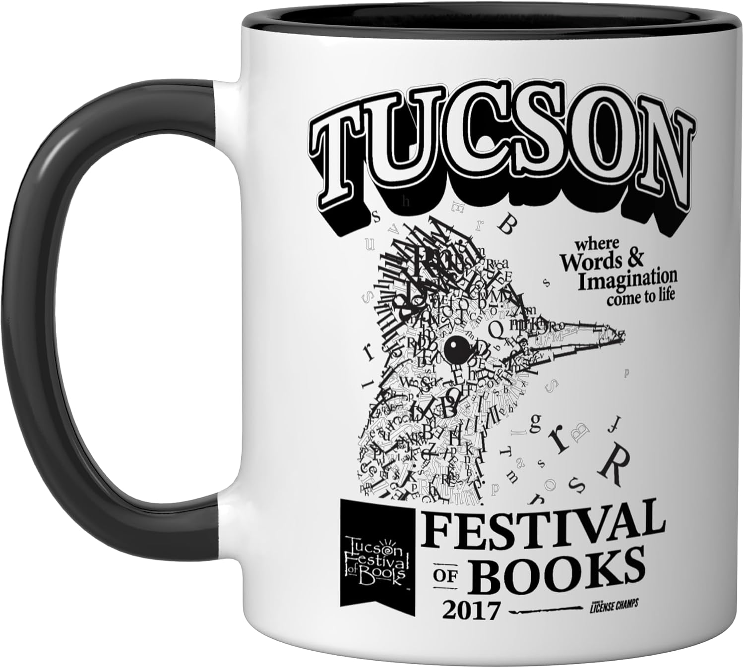 Tucson Festival of Books | TFOB 2017 | Roadrunner Mascot Ceramic Mug, Black/White